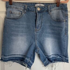 Light Wash Denim Frayed Hem Shorts